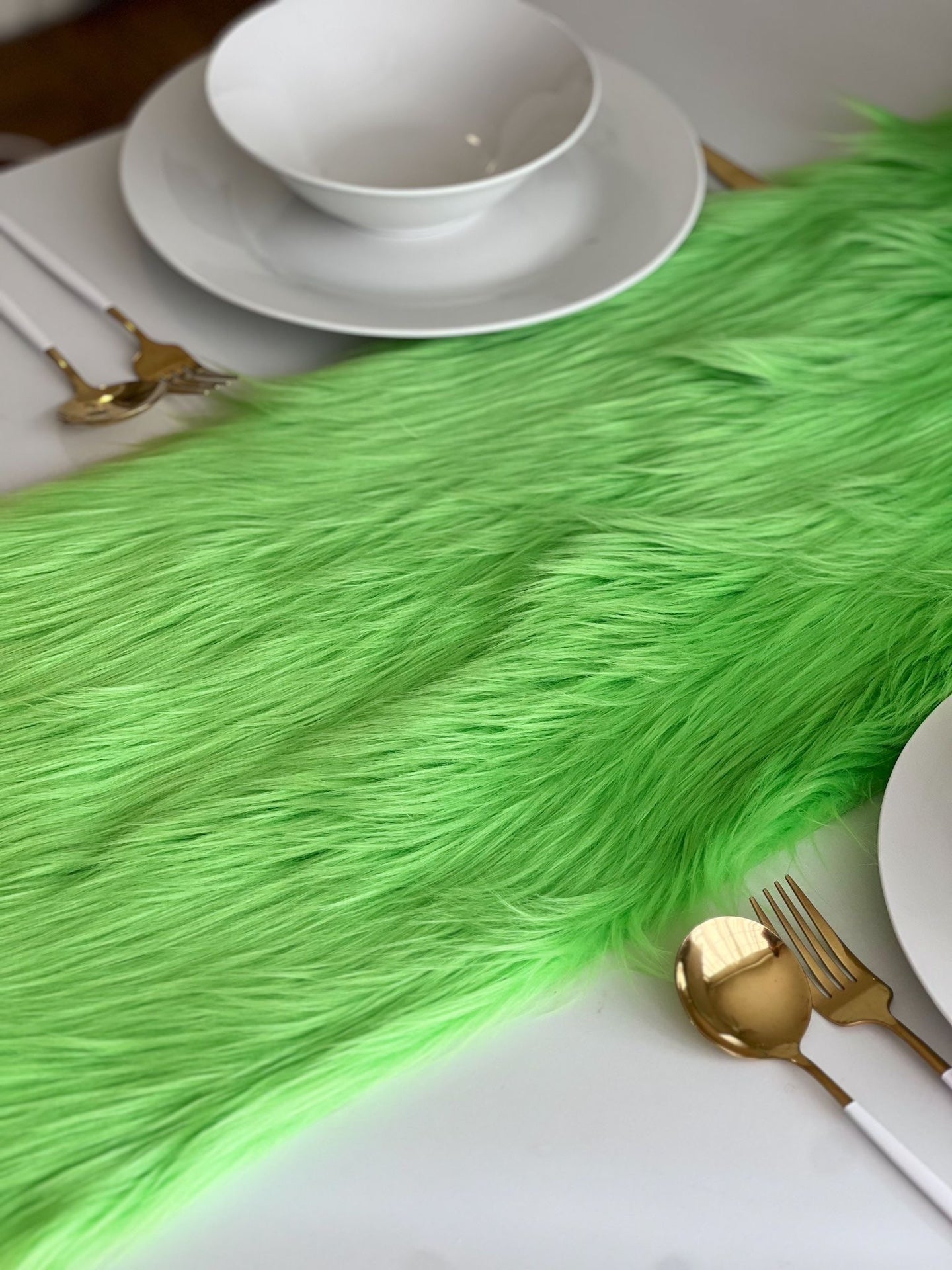 Lime color Faux Fur Table Runner