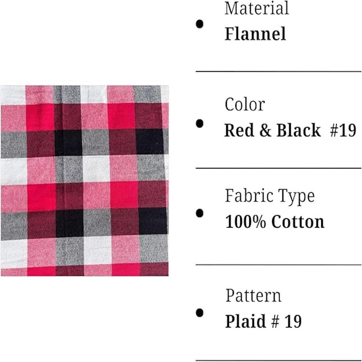 FabricLA 100% Cotton Flannel Fabric | 60 inches Wide | Sold By The Yard | Blanket, Pillowcases, Quilting, Sewing, PJ, Shirt, | Red & Black 19