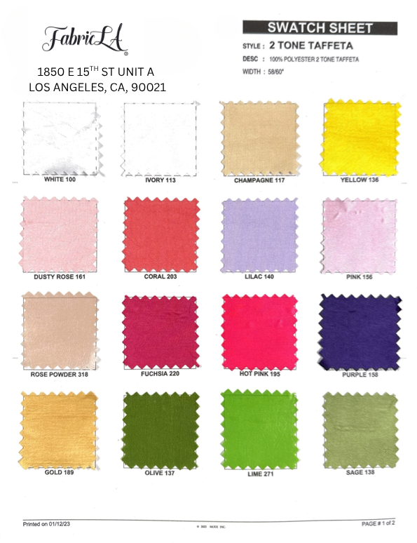 2-Tone Taffeta Fabric β 60" Wide | 100% Polyester | Lightweight Shimmer for Dresses, Decor & Crafts