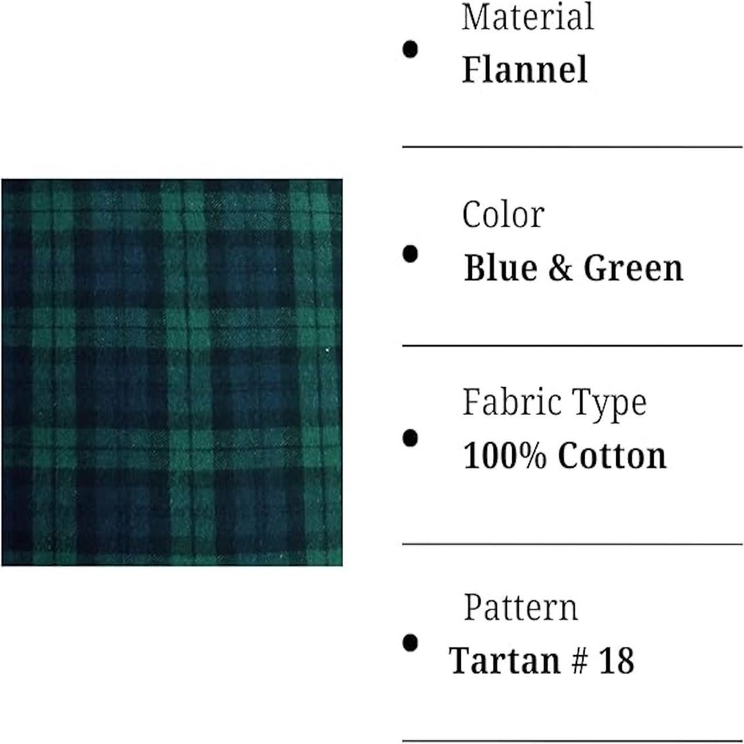 FabricLA 100% Cotton Flannel Fabric | 60 inches Wide | Sold By The Yard | Blanket, Pillowcases, Quilting, Sewing, PJ, Shirt, | Blue & Green | 5