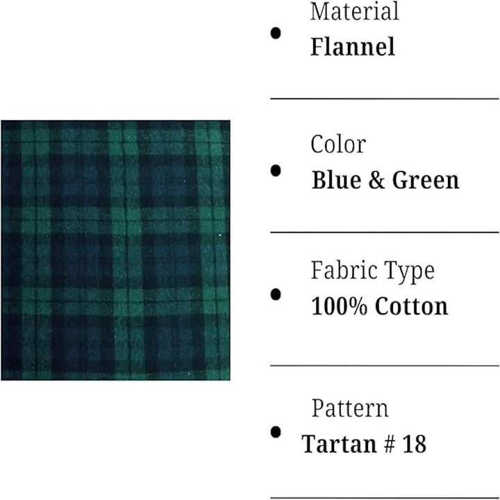 FabricLA 100% Cotton Flannel Fabric | 60 inches Wide | Sold By The Yard | Blanket, Pillowcases, Quilting, Sewing, PJ, Shirt, | Blue & Green | 5