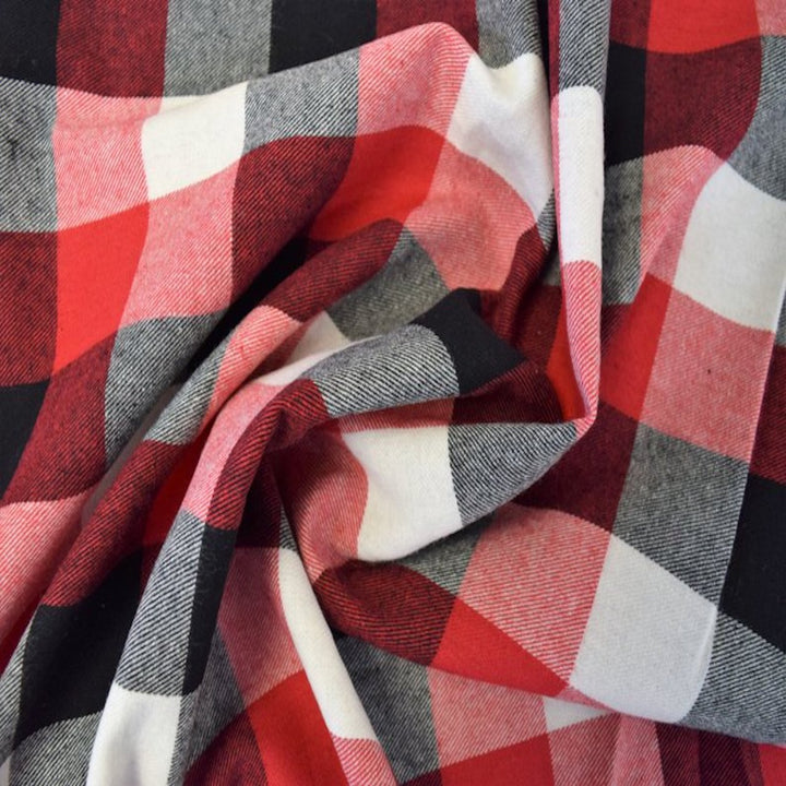 FabricLA 100% Cotton Flannel Fabric | 60 inches Wide | Sold By The Yard | Blanket, Pillowcases, Quilting, Sewing, PJ, Shirt, | Red & Black 19