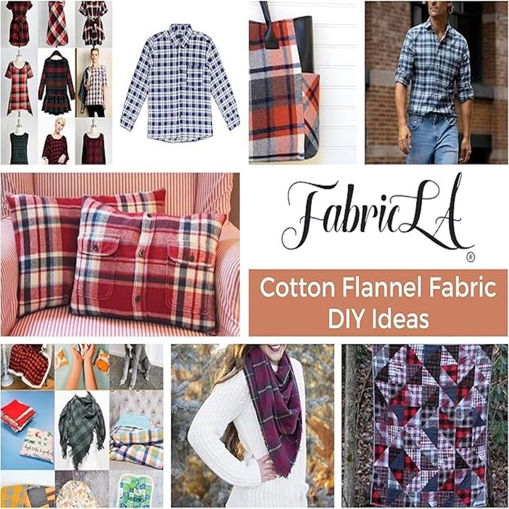 FabricLA 100% Cotton Flannel Fabric | 60 inches Wide | Sold By The Yard | Blanket, Pillowcases, Quilting, Sewing, PJ, Shirt, | 12