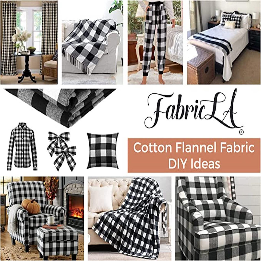 FabricLA 100% Cotton Flannel Fabric | 60 inches Wide | Sold By The Yard | Blanket, Pillowcases, Quilting, Sewing, PJ, Shirt, | Black & White | 23
