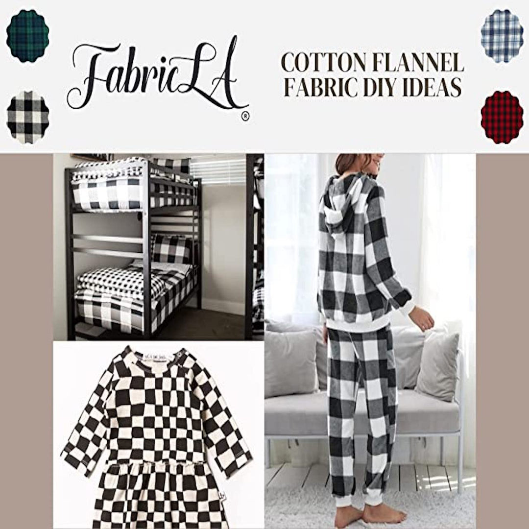 FabricLA 100% Cotton Flannel Fabric | 60 inches Wide | Sold By The Yard | Blanket, Pillowcases, Quilting, Sewing, PJ, Shirt, | Black & White | 23