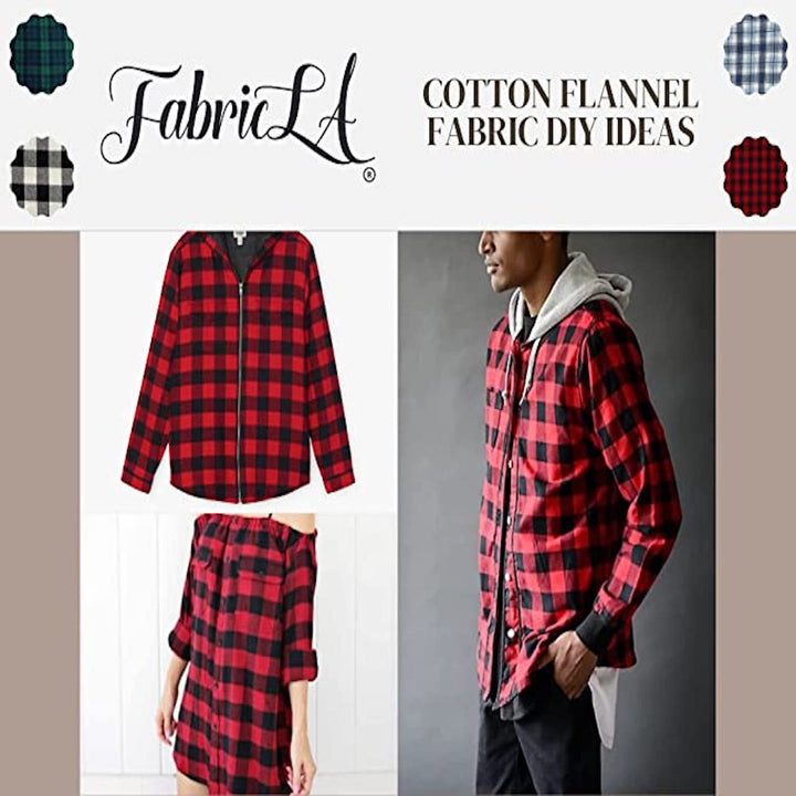 Red & Black 100% Cotton Flannel Fabric — 58/60" Wide, 5 oz, By the Yard | FabricLA