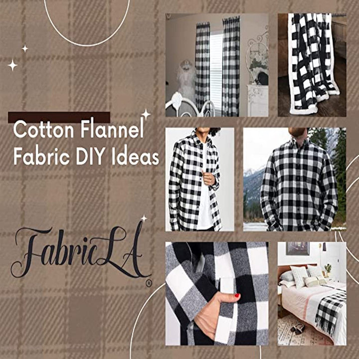 FabricLA 100% Cotton Flannel Fabric | 60 inches Wide | Sold By The Yard | Blanket, Pillowcases, Quilting, Sewing, PJ, Shirt, | Black & White | 23