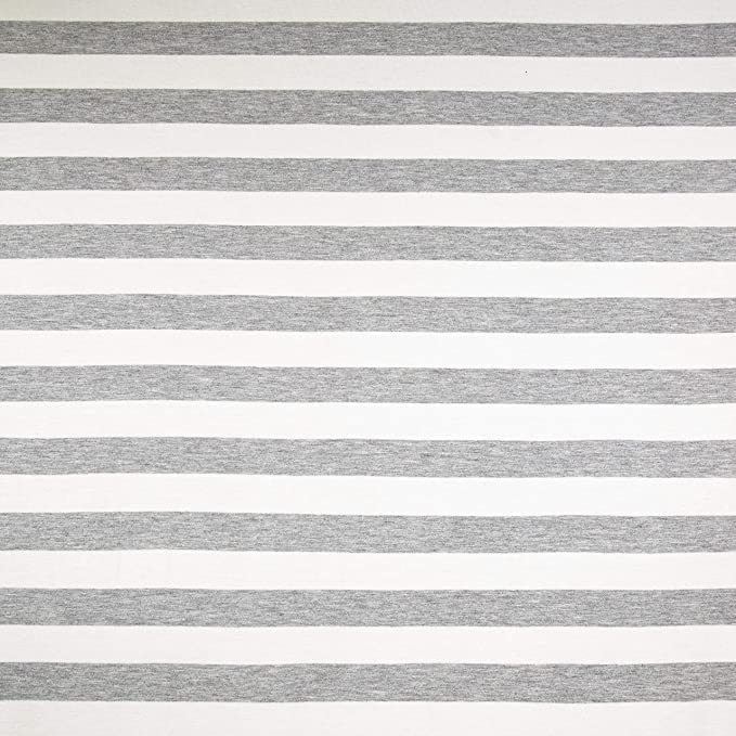 FabricLA Rayon Spandex Jersey Knit Fabric 1" Stripes - 58/60" Inches (150 CM) Wide by The Yard - 4 Way Stretch Fabric - Light to Medium Fabric 220 GSM - (Cream, Grey) - FabricLA.com