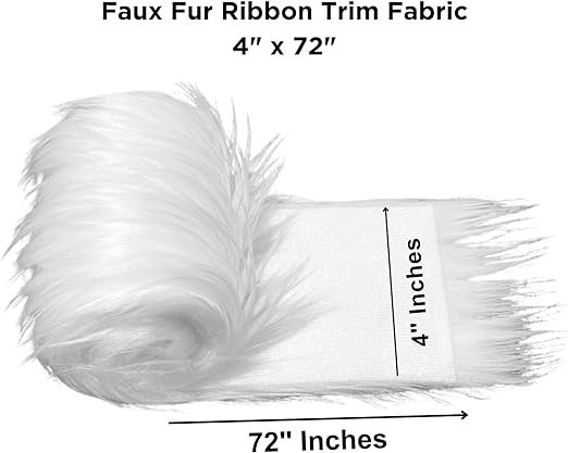 FabricLA Faux Fur Ribbon Trim Fabric - 4" Wide x 72" Long (6 FT) - Soft Christmas Fur Great for Crafting, Sewing, and Decorating - White - FabricLA.com