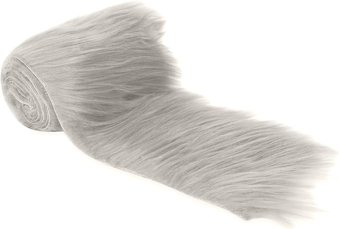FabricLA Mohair Shaggy Faux Fur Fabric - Pre Cut Strips | Trim Ribbon | DIY Craft, Hobby, Costume, Decoration - Platinum Gray - FabricLA.com