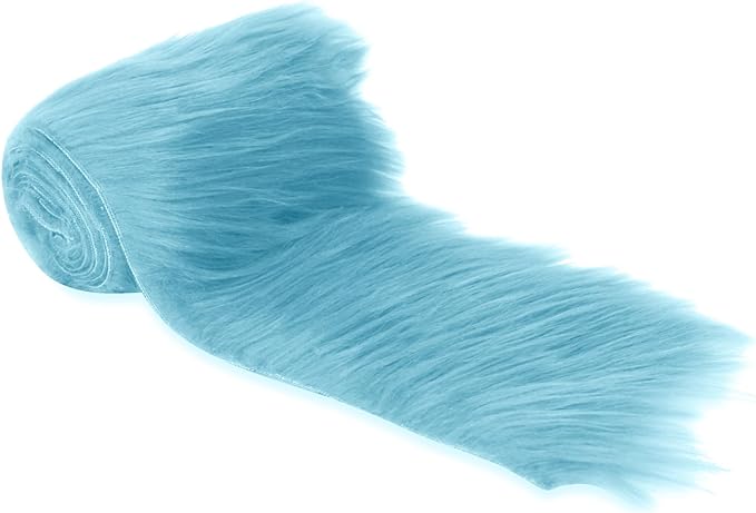 FabricLA Mohair Shaggy Faux Fur Fabric - Pre Cut Strips | Trim Ribbon | DIY Craft, Hobby, Costume, Decoration - Baby Blue - FabricLA.com