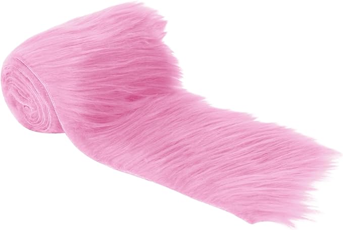 FabricLA Mohair Shaggy Faux Fur Fabric - Pre Cut Strips | Trim Ribbon | DIY Craft, Hobby, Costume, Decoration - Baby Pink - FabricLA.com