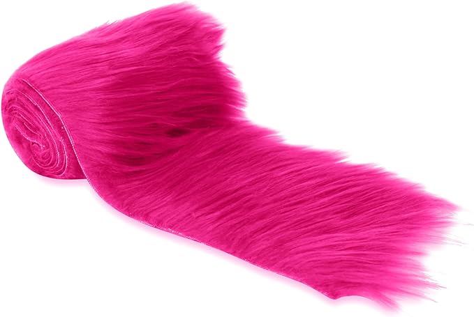 FabricLA Mohair Shaggy Faux Fur Fabric - Pre Cut Strips | Trim Ribbon | DIY Craft, Hobby, Costume, Decoration - Fuchsia - FabricLA.com