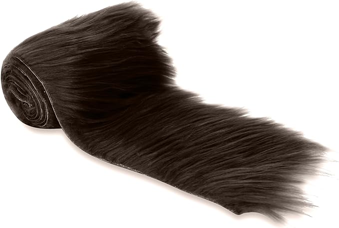FabricLA Mohair Shaggy Faux Fur Fabric - Pre Cut Strips | Trim Ribbon | DIY Craft, Hobby, Costume, Decoration - Dark Brown - FabricLA.com