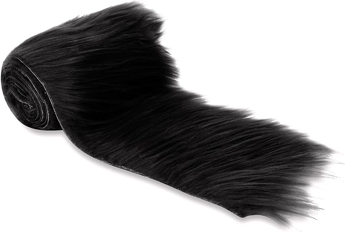 FabricLA Mohair Shaggy Faux Fur Fabric - Pre Cut Strips | Trim Ribbon | DIY Craft, Hobby, Costume, Decoration - Black - FabricLA.com