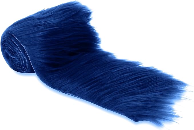 FabricLA Mohair Shaggy Faux Fur Fabric - Pre Cut Strips | Trim Ribbon | DIY Craft, Hobby, Costume, Decoration- Dark Navy Blue - FabricLA.com
