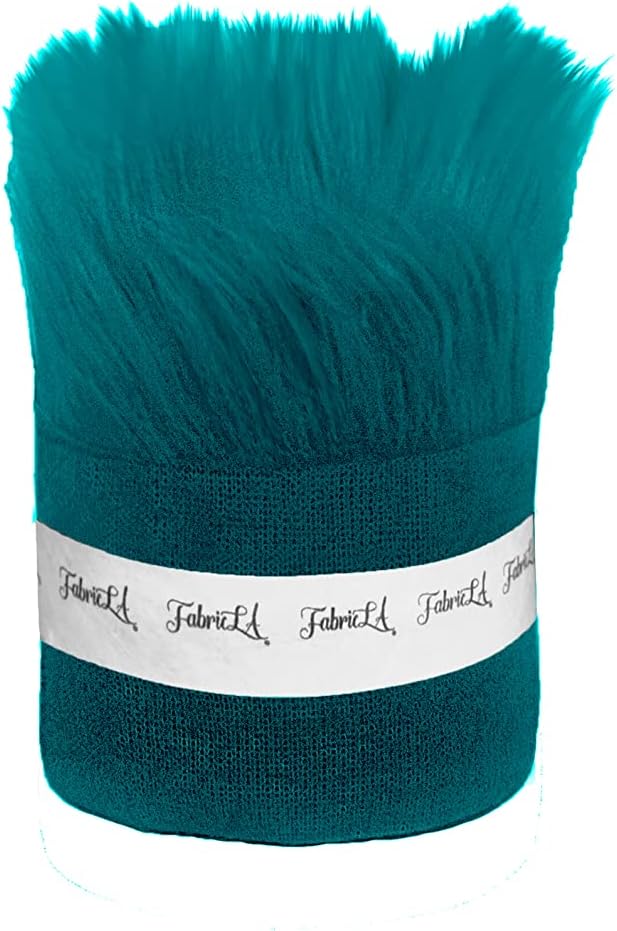 FabricLA Mohair Shaggy Faux Fur Fabric - Pre Cut Strips | Trim Ribbon | DIY Craft, Hobby, Costume, Decoration - Dark Turquoise - FabricLA.com