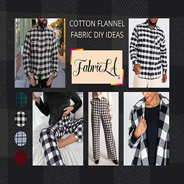 FabricLA 100% Cotton Flannel Fabric | 60 inches Wide | Sold By The Yard | Blanket, Pillowcases, Quilting, Sewing, PJ, Shirt, | Black & White | 23