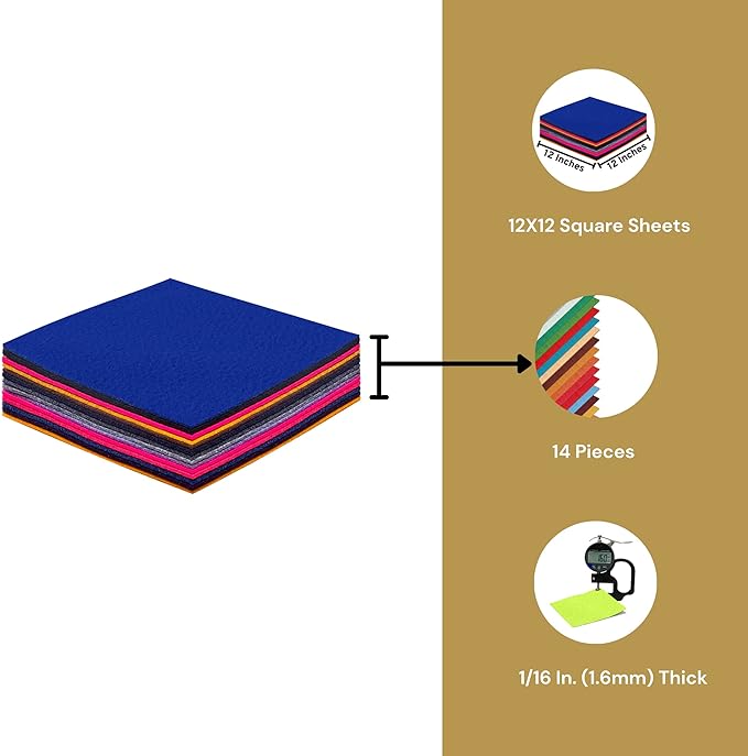 FabricLA 100% Acrylic Felt Fabric - Pre-Cut | 12x12 Inches | 14 Pieces| Multi-Colors - FabricLA.com