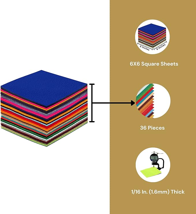 FabricLA 100% Acrylic Felt Fabric - Pre-Cut | 6x6 Inches | 36 pieces | Multi-Colors - FabricLA.com