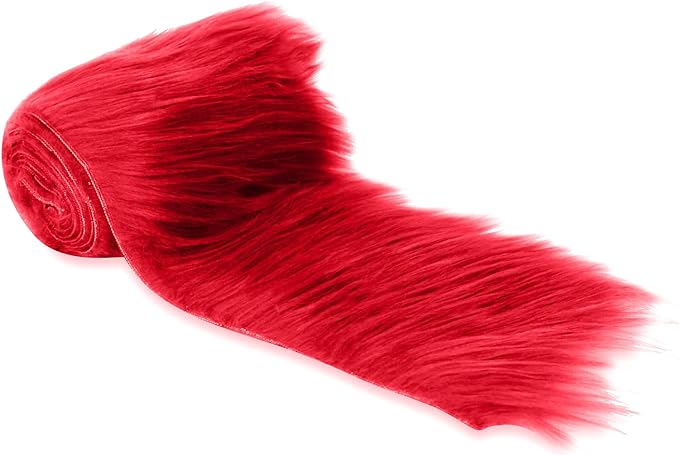 FabricLA Mohair Shaggy Faux Fur Fabric - Pre Cut Strips | Trim Ribbon | DIY Craft, Hobby, Costume, Decoration- Red - FabricLA.com