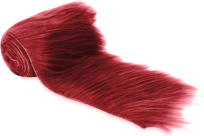 FabricLA Mohair Shaggy Faux Fur Fabric - Pre Cut Strips | Trim Ribbon | DIY Craft, Hobby, Costume, Decoration -Burgundy - FabricLA.com
