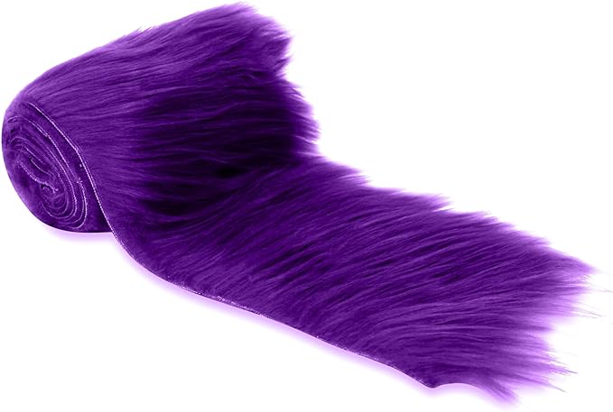 FabricLA Mohair Shaggy Faux Fur Fabric - Pre Cut Strips | Trim Ribbon | DIY Craft, Hobby, Costume, Decoration - Purple - FabricLA.com