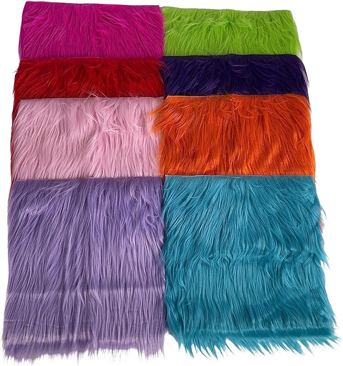 FabricLA Faux Fur Fabric - 8 Pieces Square Fur Material Fabric - 10" X 10" Inches (25cm x 25cm) - Shaggy Fur Patches Fabric Cuts Chair Cover Seat Cushion for DIY Craft -Multi Color - FabricLA.com