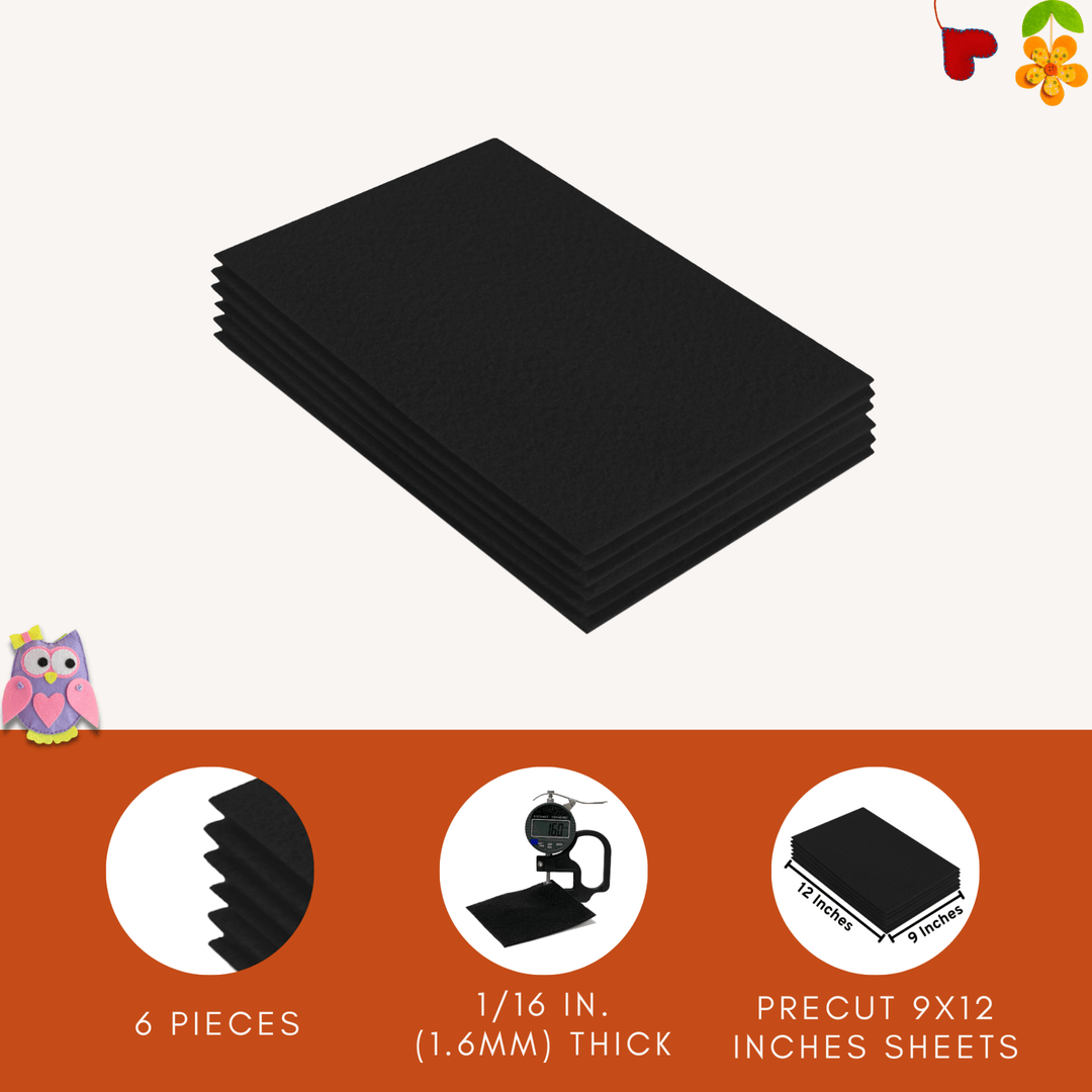 Acrylic Felt 9"X12" Sheet Packs | Black - FabricLA.com