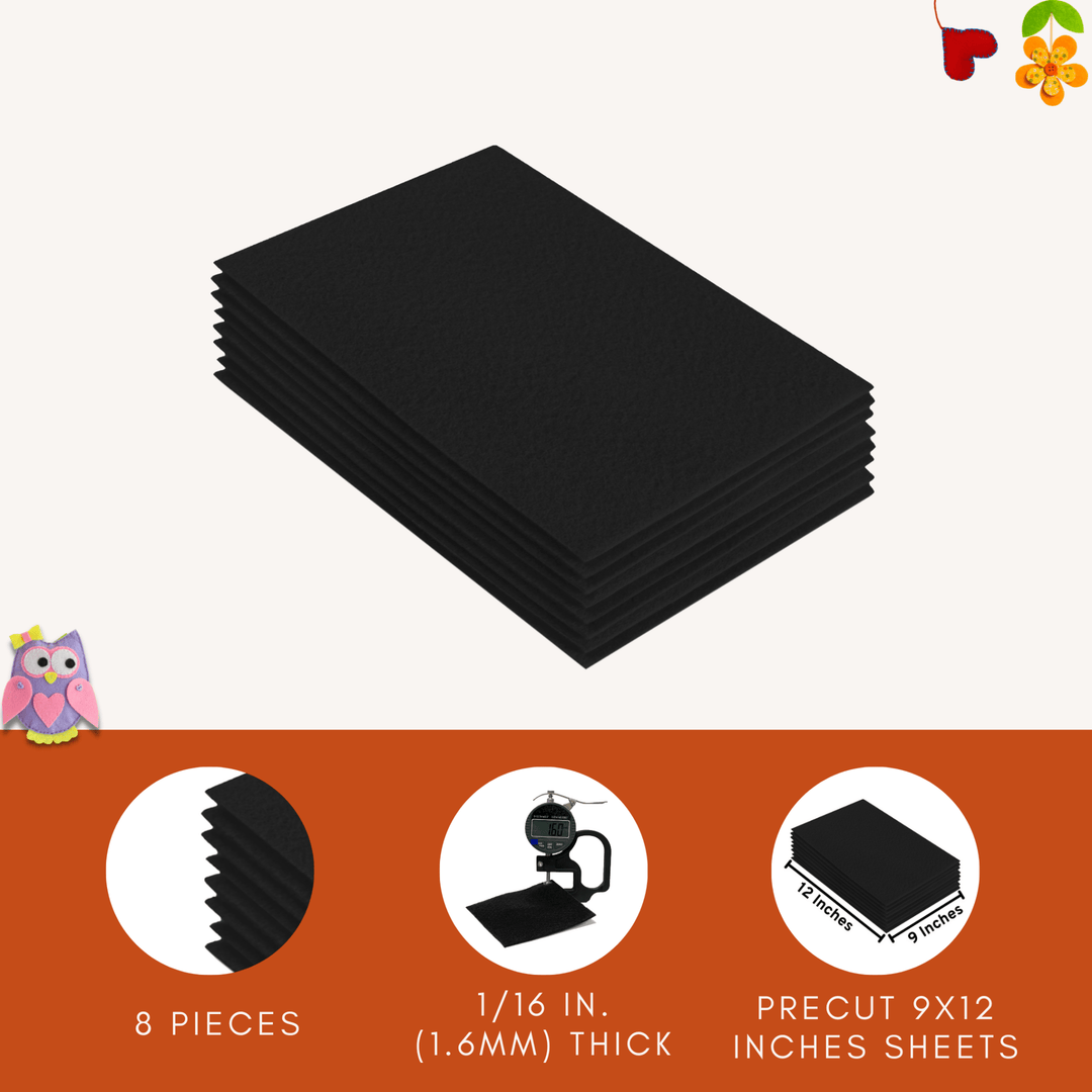 Acrylic Felt 9"X12" Sheet Packs | Black - FabricLA.com