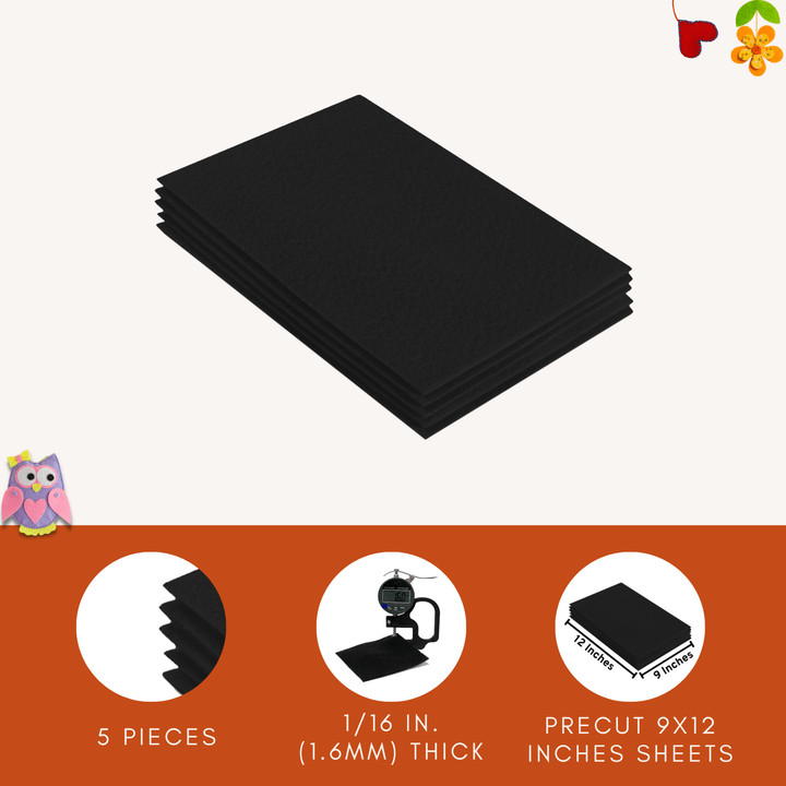 Acrylic Felt 9"X12" Sheet Packs | Black - FabricLA.com