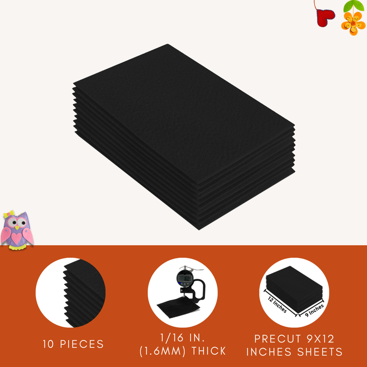 Acrylic Felt 9"X12" Sheet Packs | Black - FabricLA.com