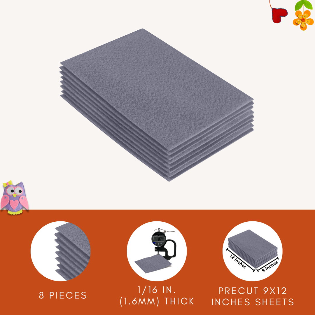 Acrylic Felt 9"X12" Sheet Packs | Grey - FabricLA.com