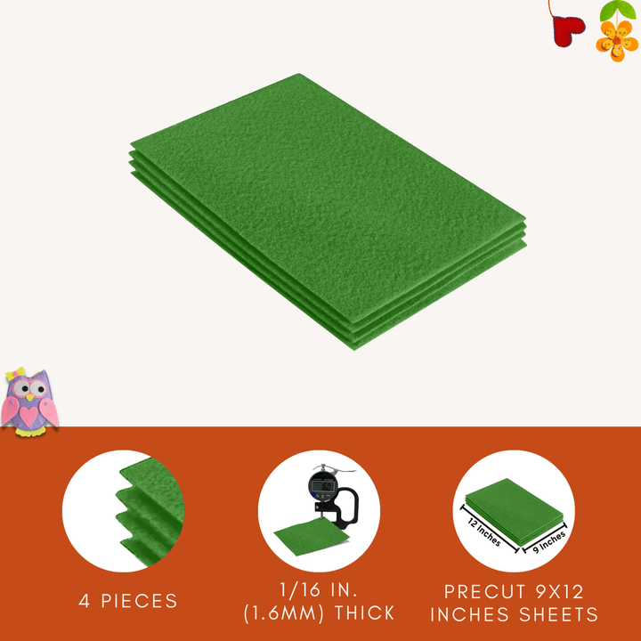 Acrylic Felt 9"X12" Sheet Packs | Green - FabricLA.com