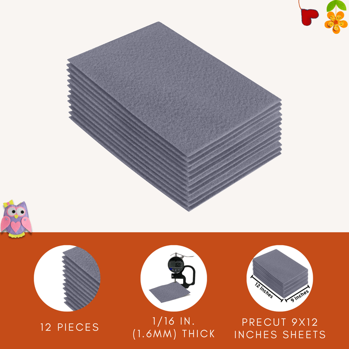 Acrylic Felt 9"X12" Sheet Packs | Grey - FabricLA.com