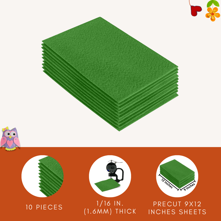 Acrylic Felt 9"X12" Sheet Packs | Green - FabricLA.com