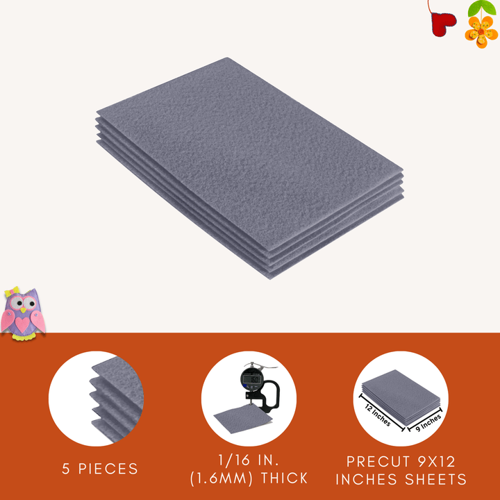 Acrylic Felt 9"X12" Sheet Packs | Grey - FabricLA.com