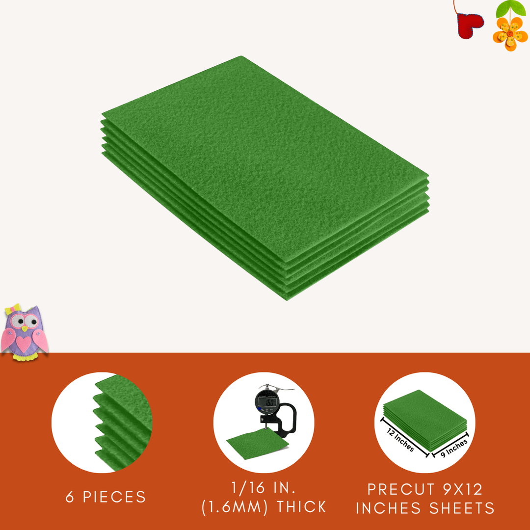 Acrylic Felt 9"X12" Sheet Packs | Green - FabricLA.com