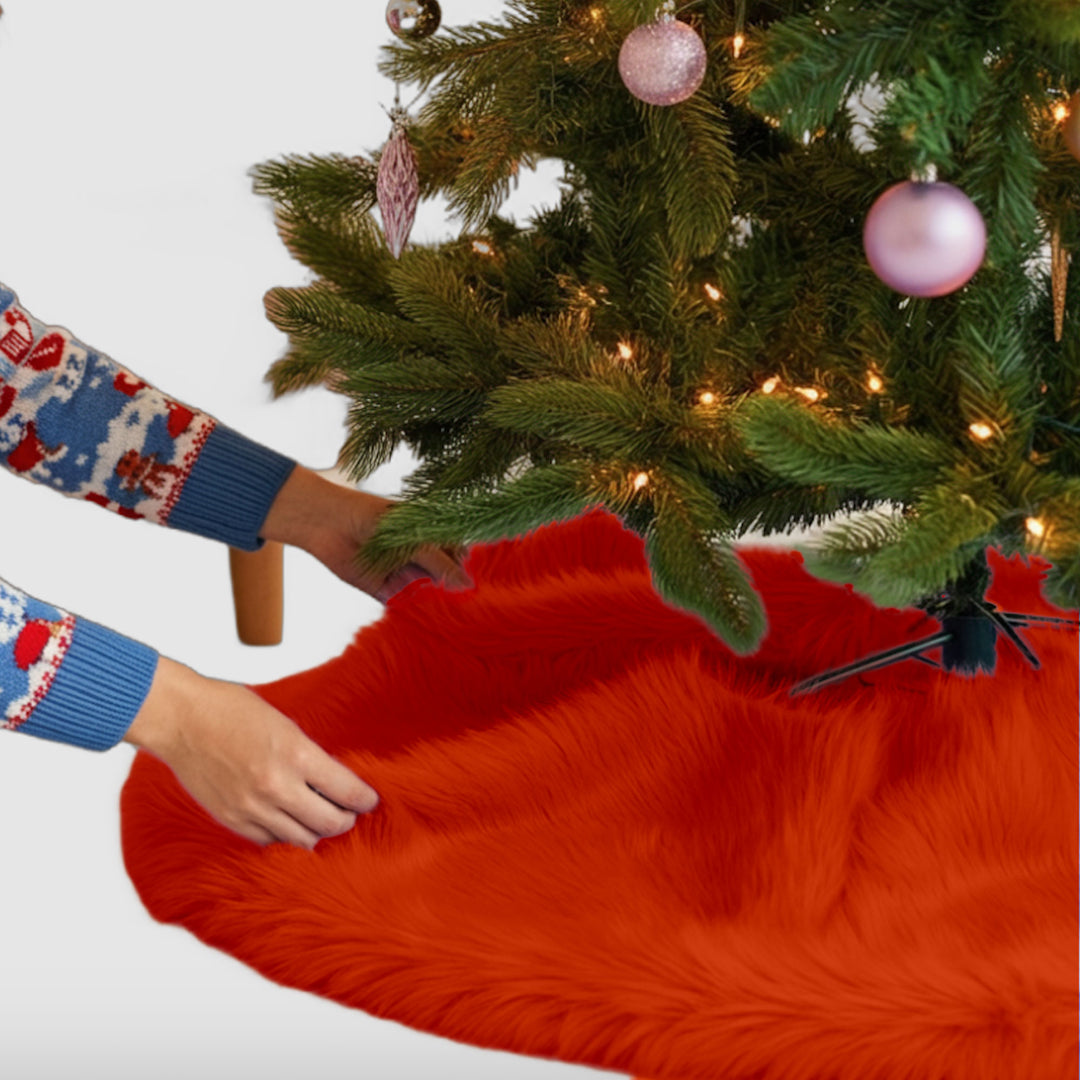 Falda de árbol de Navidad de piel sintética de primera calidad - 30 pulgadas | Decoraciones navideñas de lujo