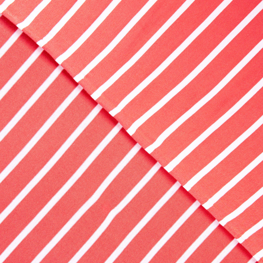 FabricLA Rayon Spandex Jersey Knit Fabric Stripes - 58/60" Inches (150 CM) Wide by The Yard - 4 Way Stretch Fabric - Light to Medium Fabric 185 GSM - (Coral, White) - FabricLA.com