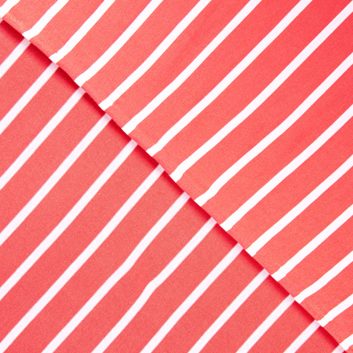 FabricLA Rayon Spandex Jersey Knit Fabric Stripes - 58/60" Inches (150 CM) Wide by The Yard - 4 Way Stretch Fabric - Light to Medium Fabric 185 GSM - (Coral, White) - FabricLA.com