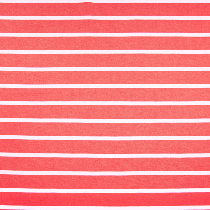 FabricLA Rayon Spandex Jersey Knit Fabric Stripes - 58/60" Inches (150 CM) Wide by The Yard - 4 Way Stretch Fabric - Light to Medium Fabric 185 GSM - (Coral, White) - FabricLA.com