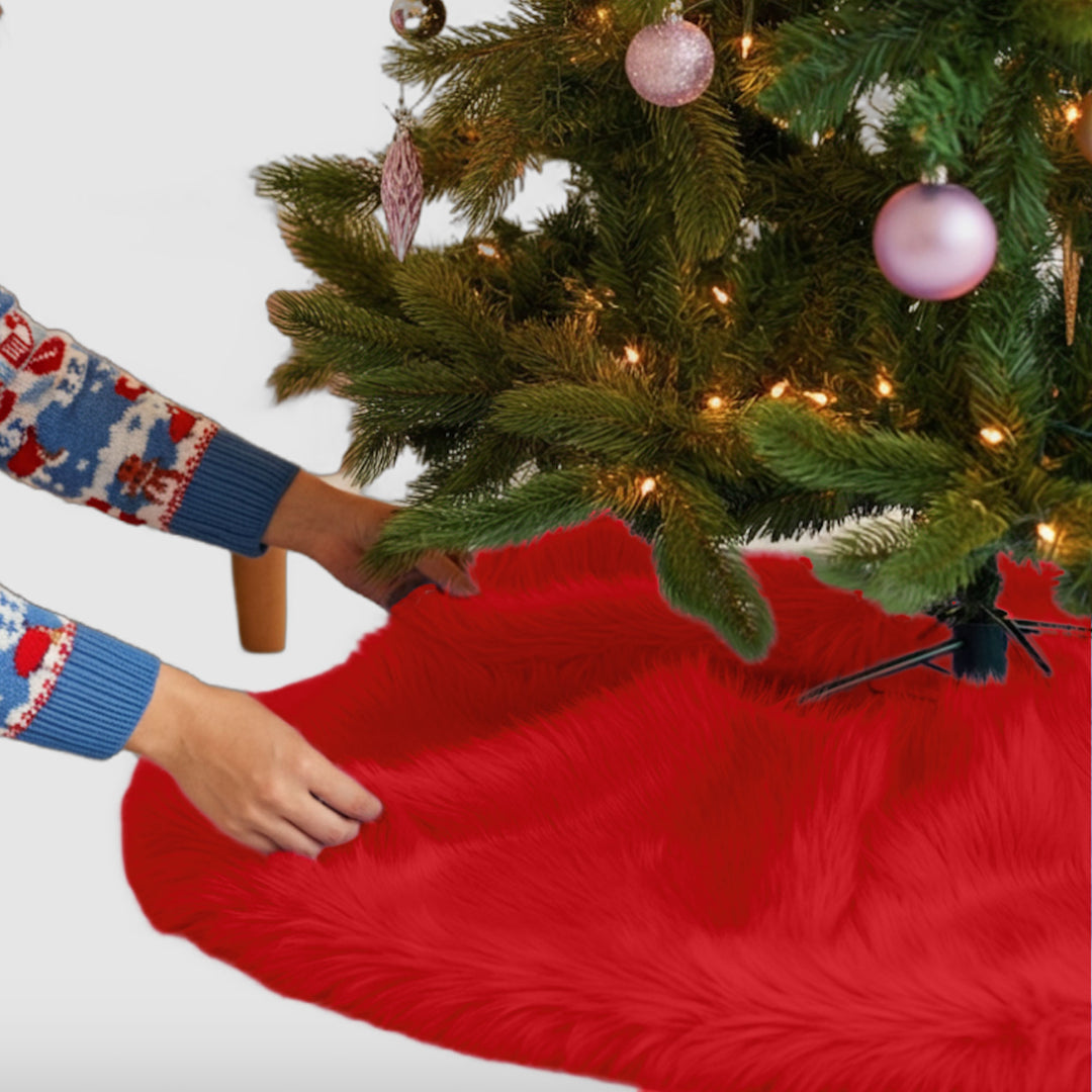 Falda de árbol de Navidad de piel sintética de primera calidad - 30 pulgadas | Decoraciones navideñas de lujo