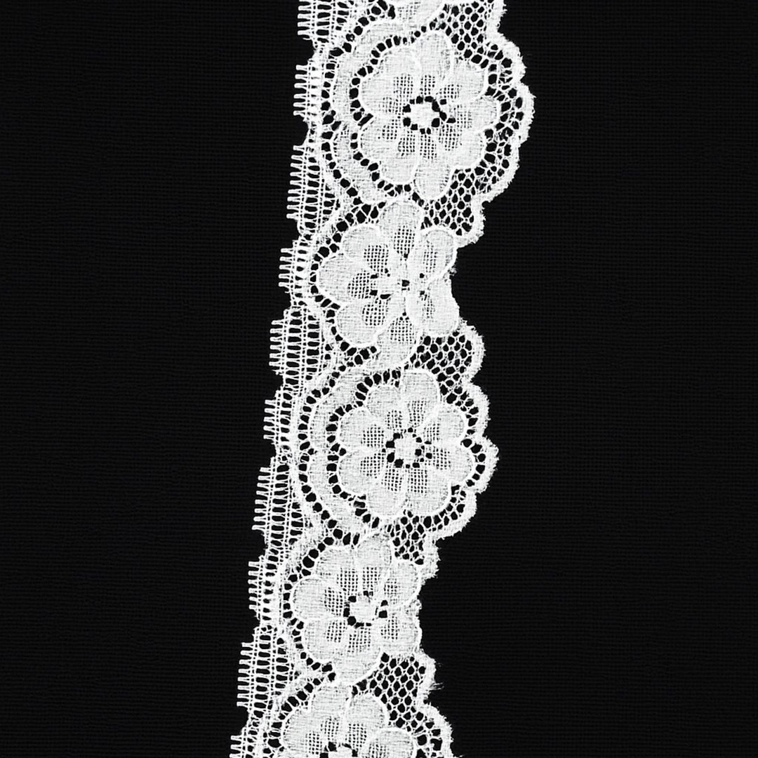 White Floral Lace Trim – 1” to 1.75” Wide Polyester Spandex Stretch Trim for Sewing, Lingerie, Dresses & DIY Crafts | FabricLA