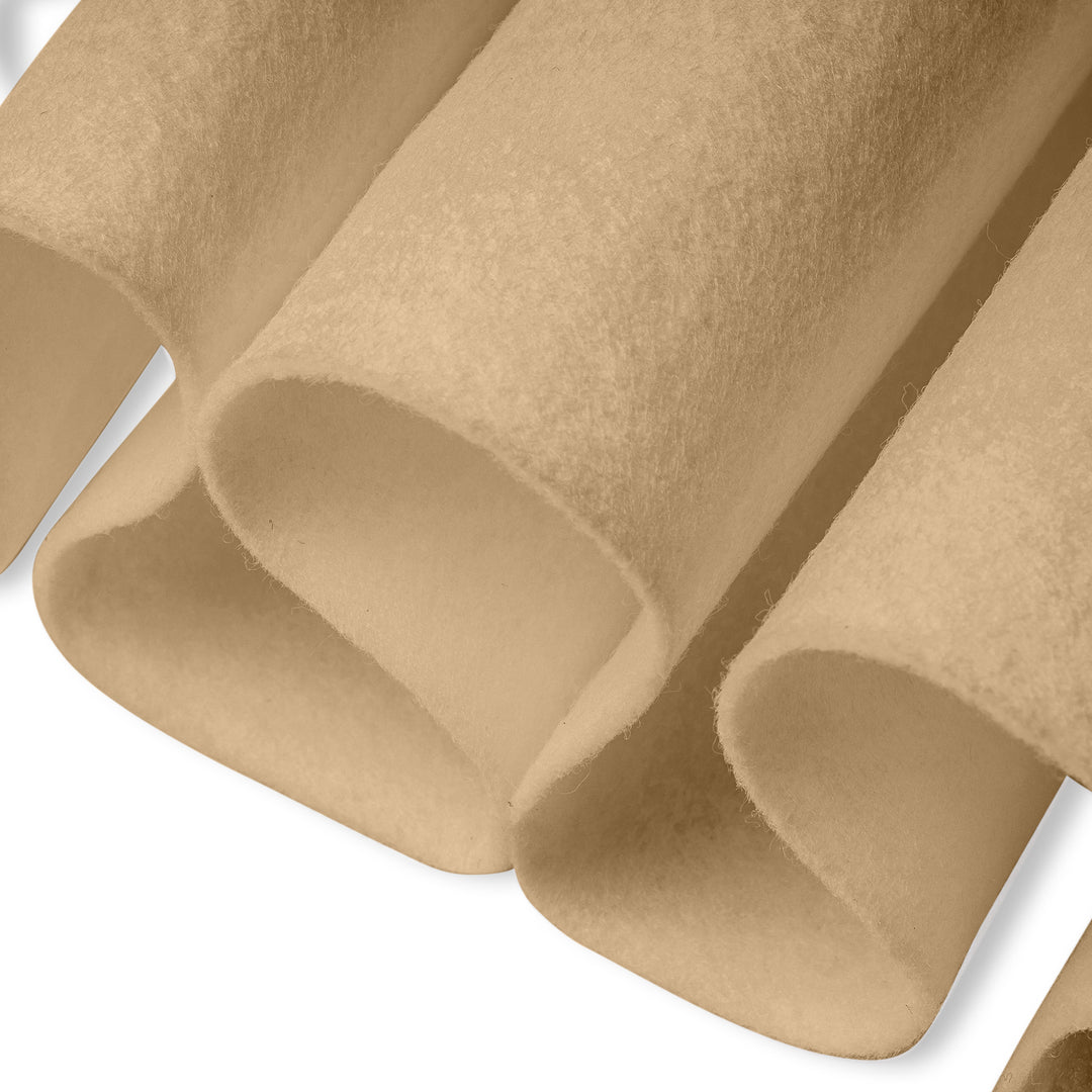 Close-up of taupe felt fabric on a white background