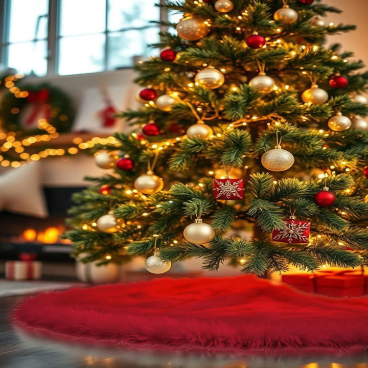 Falda de árbol de Navidad de piel sintética de primera calidad - 40 pulgadas | Decoraciones navideñas de lujo