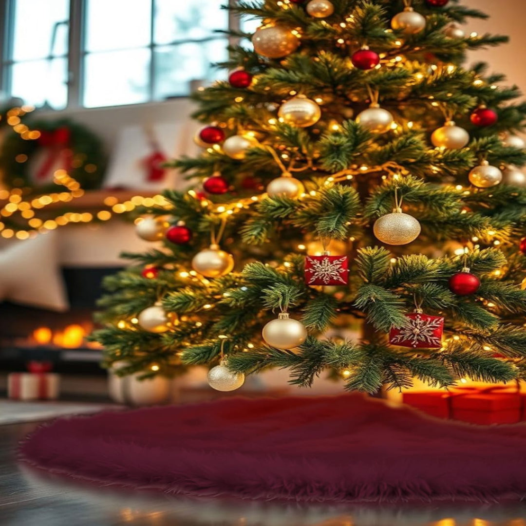 Falda de árbol de Navidad de piel sintética de primera calidad - 40 pulgadas | Decoraciones navideñas de lujo