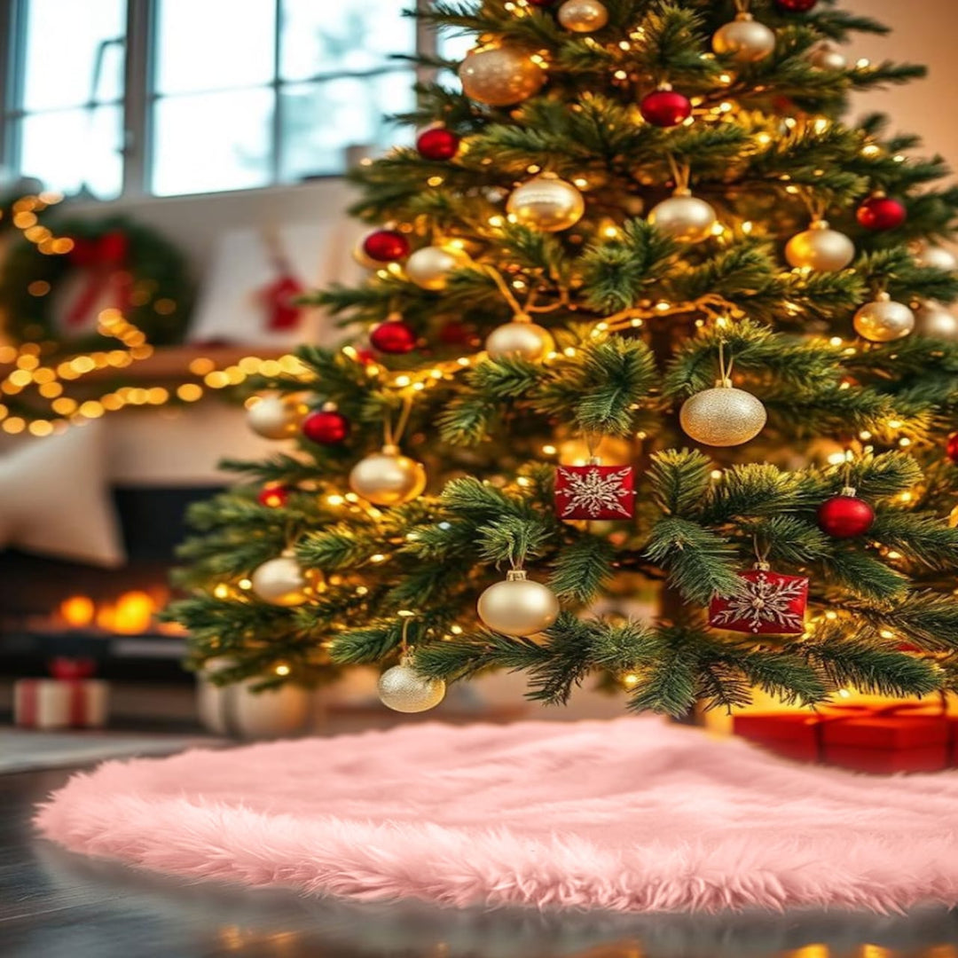 Falda de árbol de Navidad de piel sintética de primera calidad - 40 pulgadas | Decoraciones navideñas de lujo