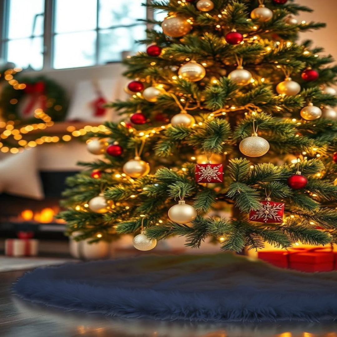 Falda de árbol de Navidad de piel sintética de primera calidad - 40 pulgadas | Decoraciones navideñas de lujo