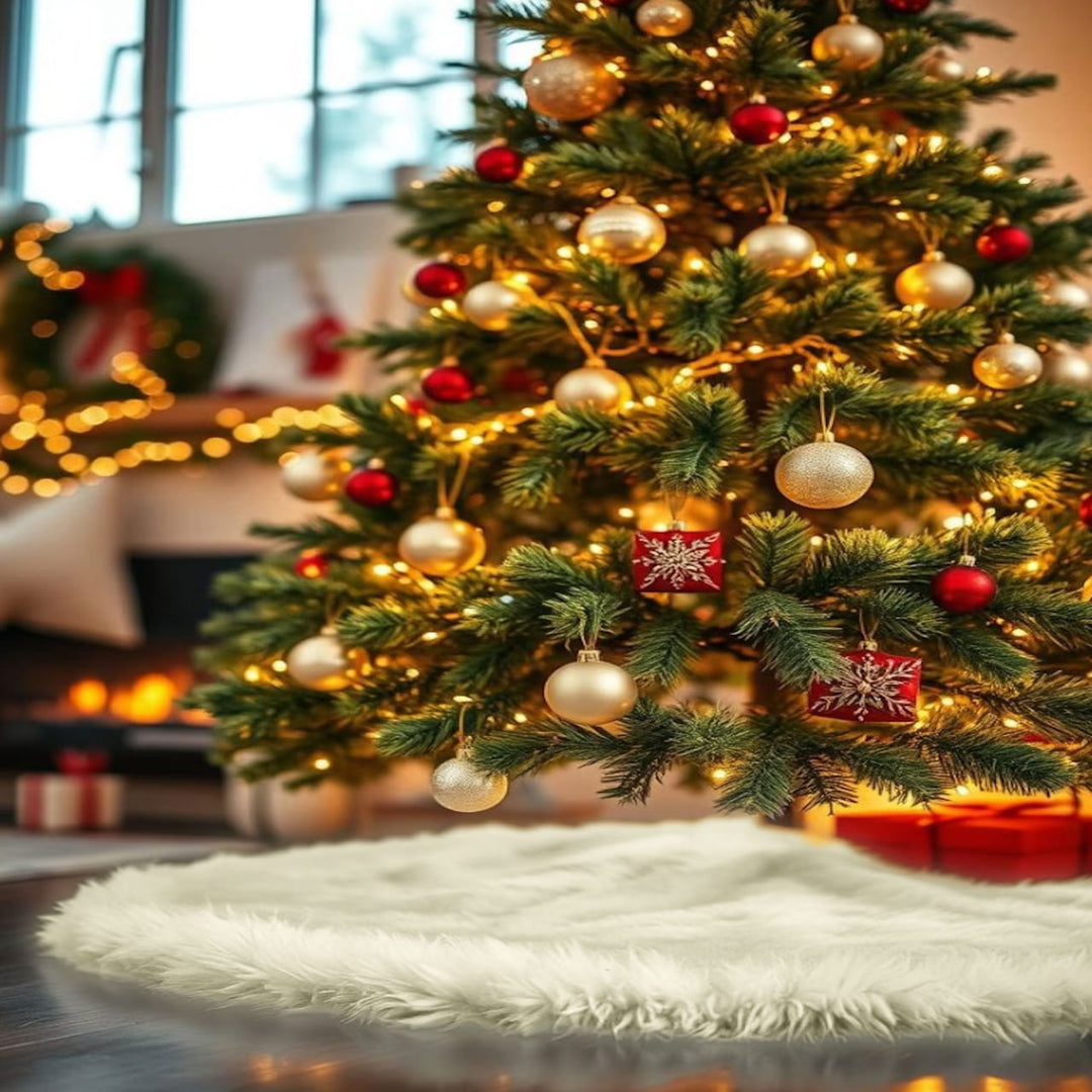 Falda de árbol de Navidad de piel sintética de primera calidad - 40 pulgadas | Decoraciones navideñas de lujo